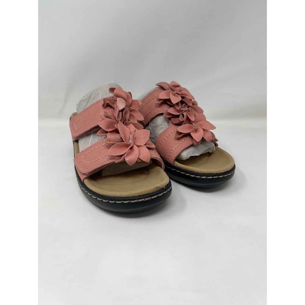 Clarks Collection Size 8 Women's Merliah Raelyn Leather Wedge Sandal Coral Pink